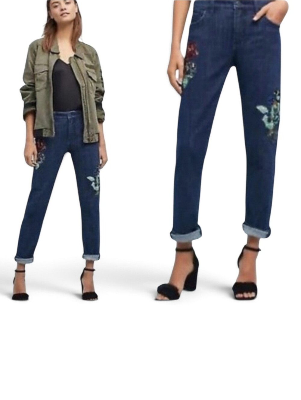 Anthropologie Pilcro Slim Low Rise Boyfriend Jeans with Sequin Flowers Size 25